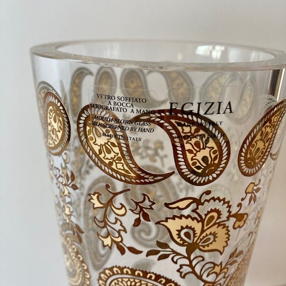 EGIZIA VETRO SOFFIATO Made Italy Lead Art Glass Vase Gold Paisley 10" MCM - Picture 2 of 9